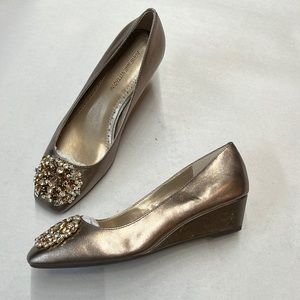 Adrienne Vittadini Fairley Ballerina-toe  Jewled Wedge - Metallic Leather 6M